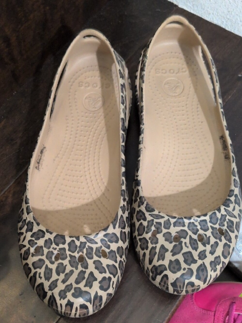 CROCS Leopard-Print Slip-On Flats in Beige and Black - Picture 4 of 4